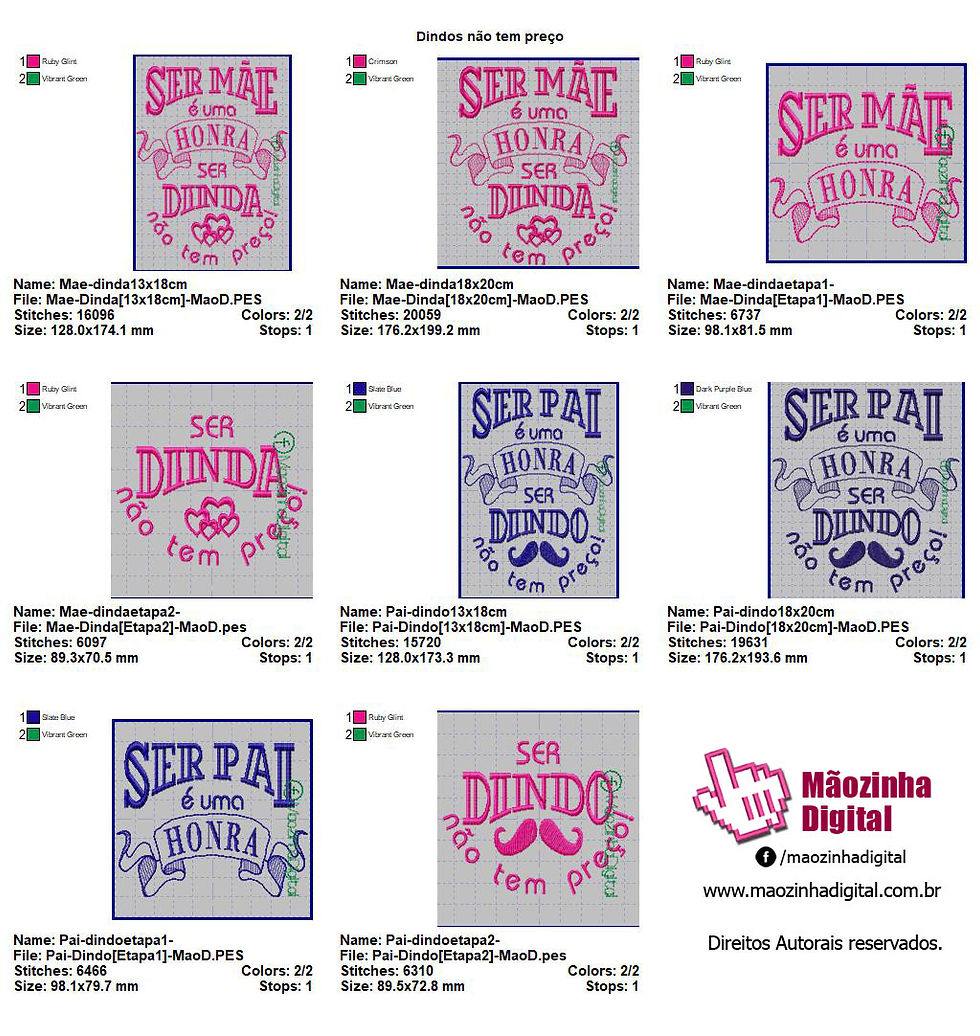 Matriz Dindos não tem preço - Kit Bordado Eletrônico