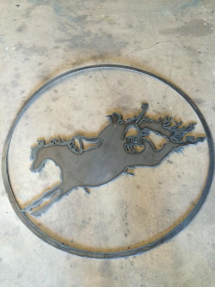 Bucking horse and cowboy rodeo emblem and hanging decorative sign for your ranch, farm, home.