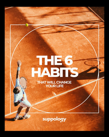 Cover for 'The 6 Habits That Will Change Your Life' with a tennis player serving