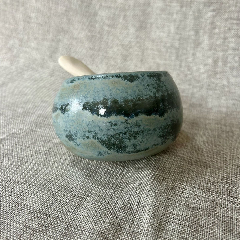 Blue Stoneware Salt Pig & Spoon