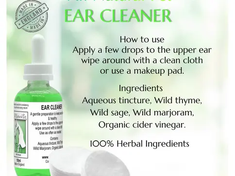 Ear cleaner bottle with text, ingredients and how to use, Ear Cleaner Drops 50ml.
