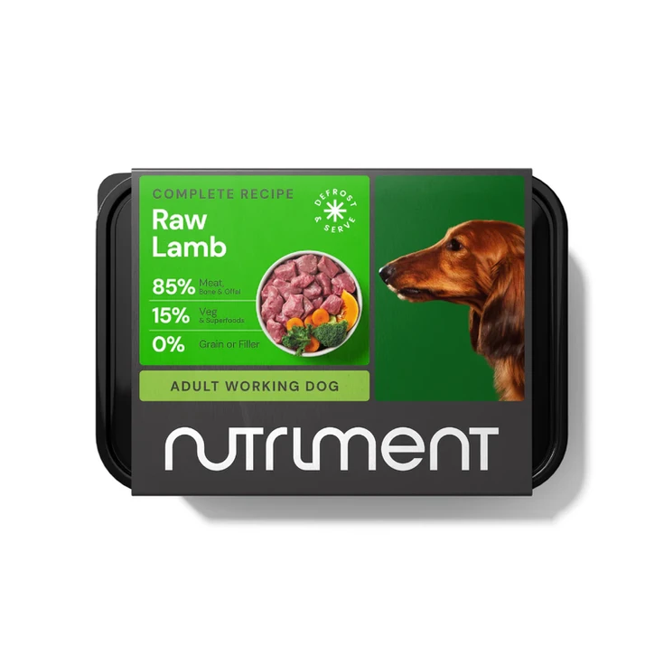 Raw Lamb 85% 15% 0% adult working dog tray of nutriment dog food