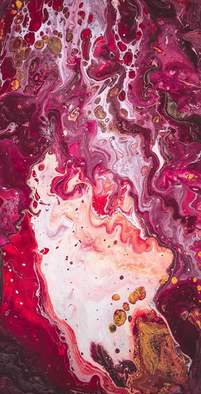 Abstract fluid illustration in red, white, and gold
