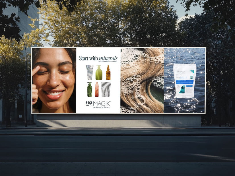 908 MAGIC Skincare billboard print design, 'Start with minerals'