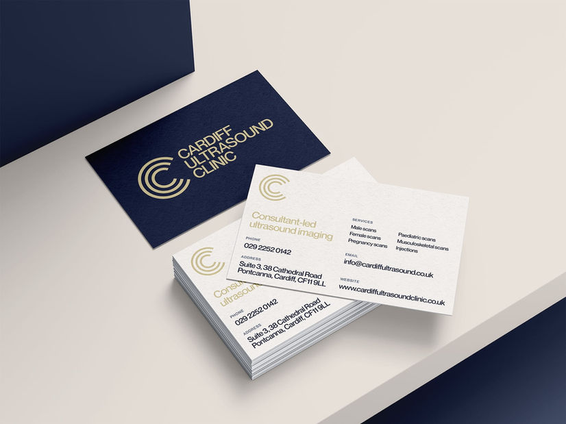 Cardiff Ultrasound Clinic business cards, print design