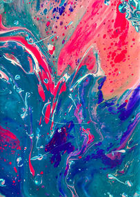 Vibrant abstract illustration with blue, pink, and red