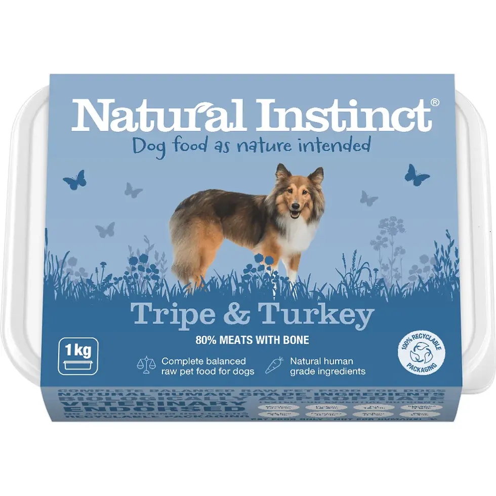 Natural Instinct Tripe & Turkey dog food with 80% meats and bone, 1kg.