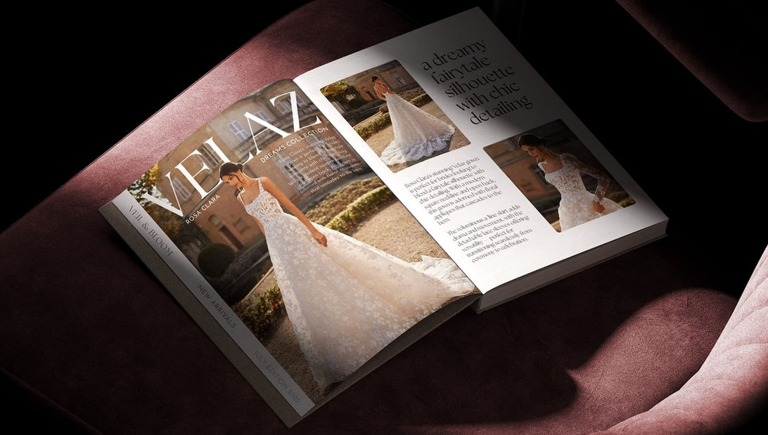 Bridal magazine on a dark pink velvet chair