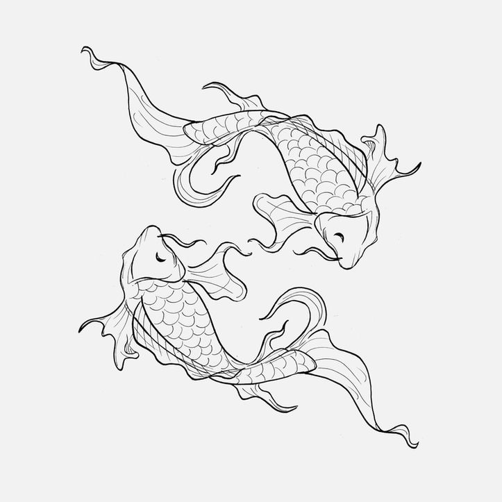 Stylized illustration of two koi fish