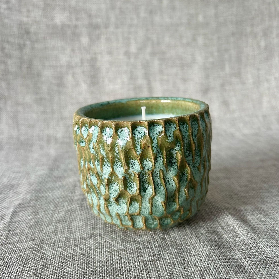 Green/Blue stoneware candle