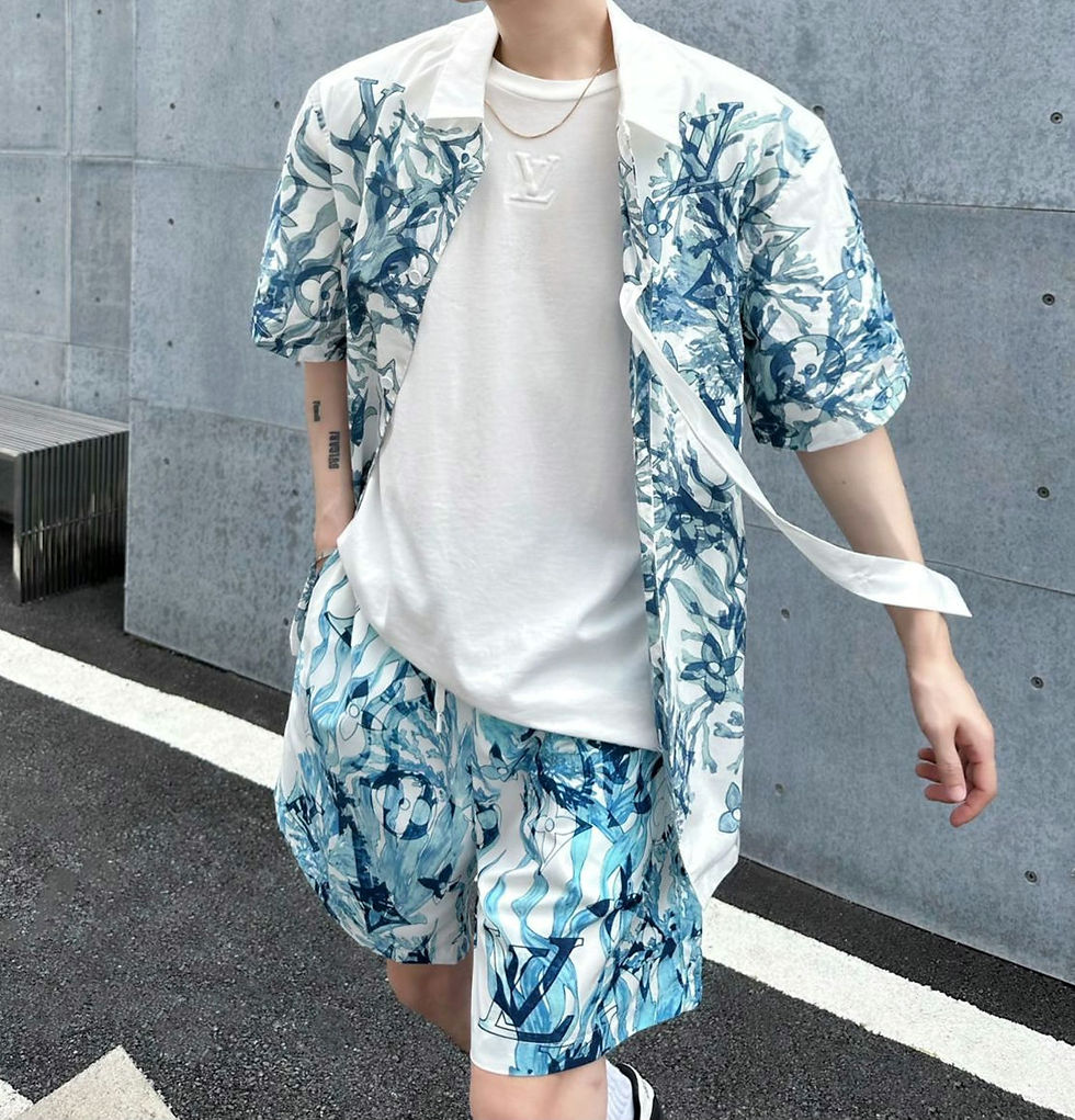 루*비통 그래픽 쇼트 슬리브드 셔츠 반바지 세트