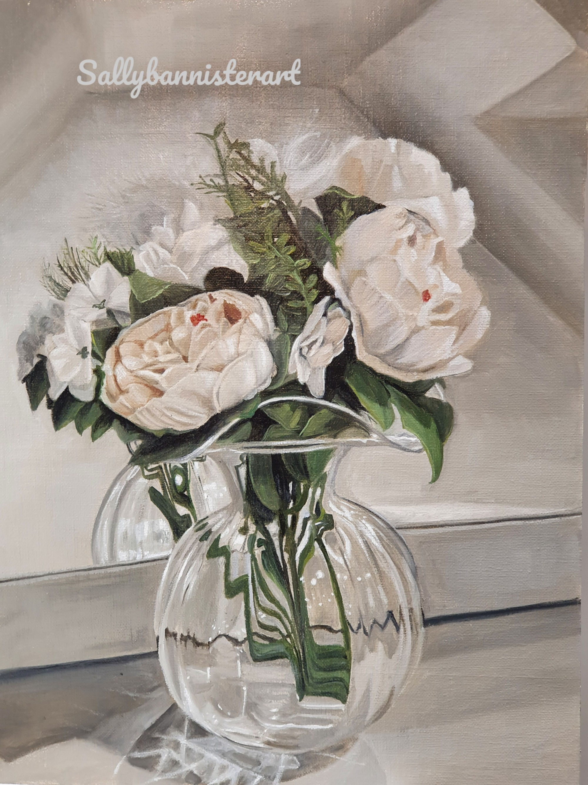 Peonies in a glass vase