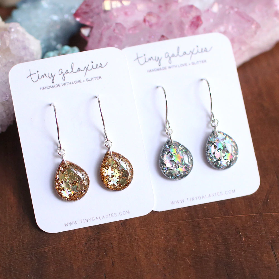 Thumbnail: Tiny Galaxies Silver Star Glitter Teardrop Earrings