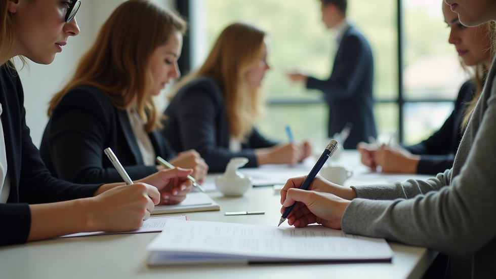 Close-up view of a workshop setting with women taking notes and engaging