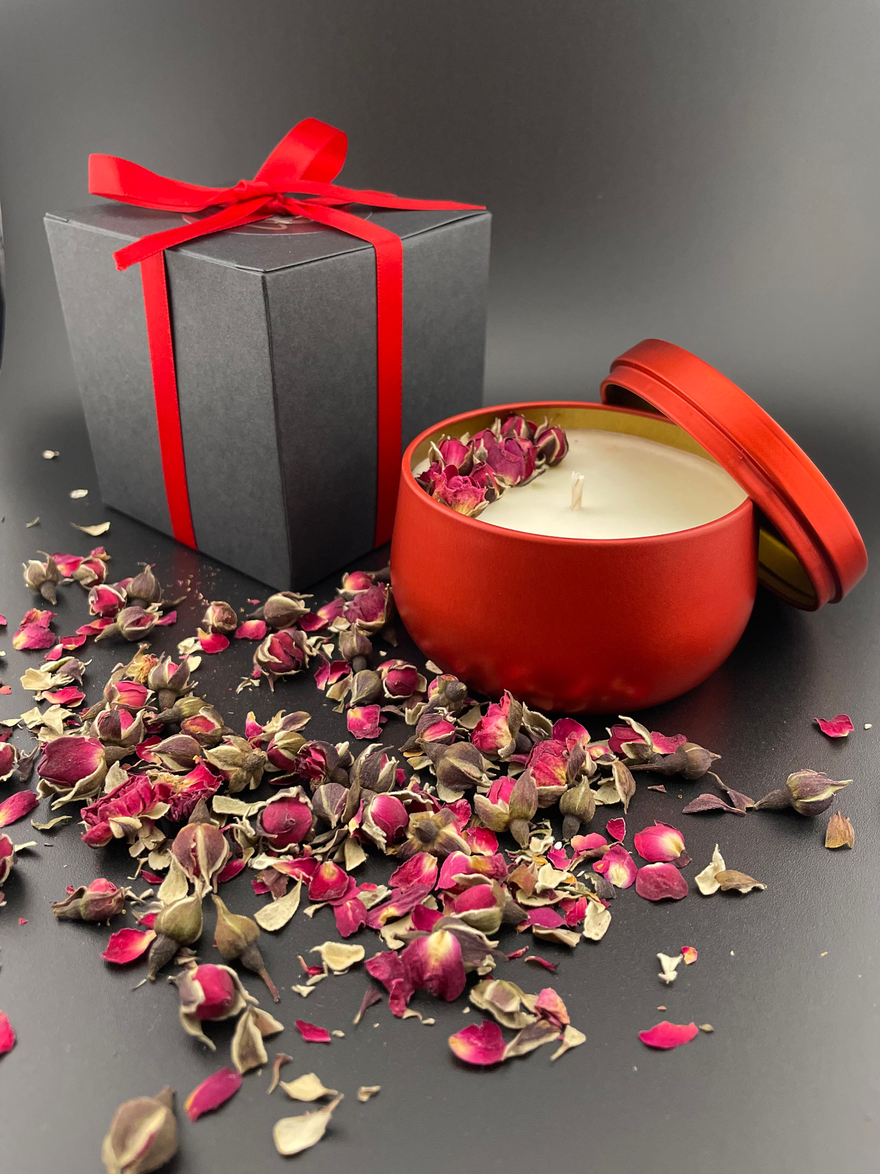 Sakura Love scented candle in red container