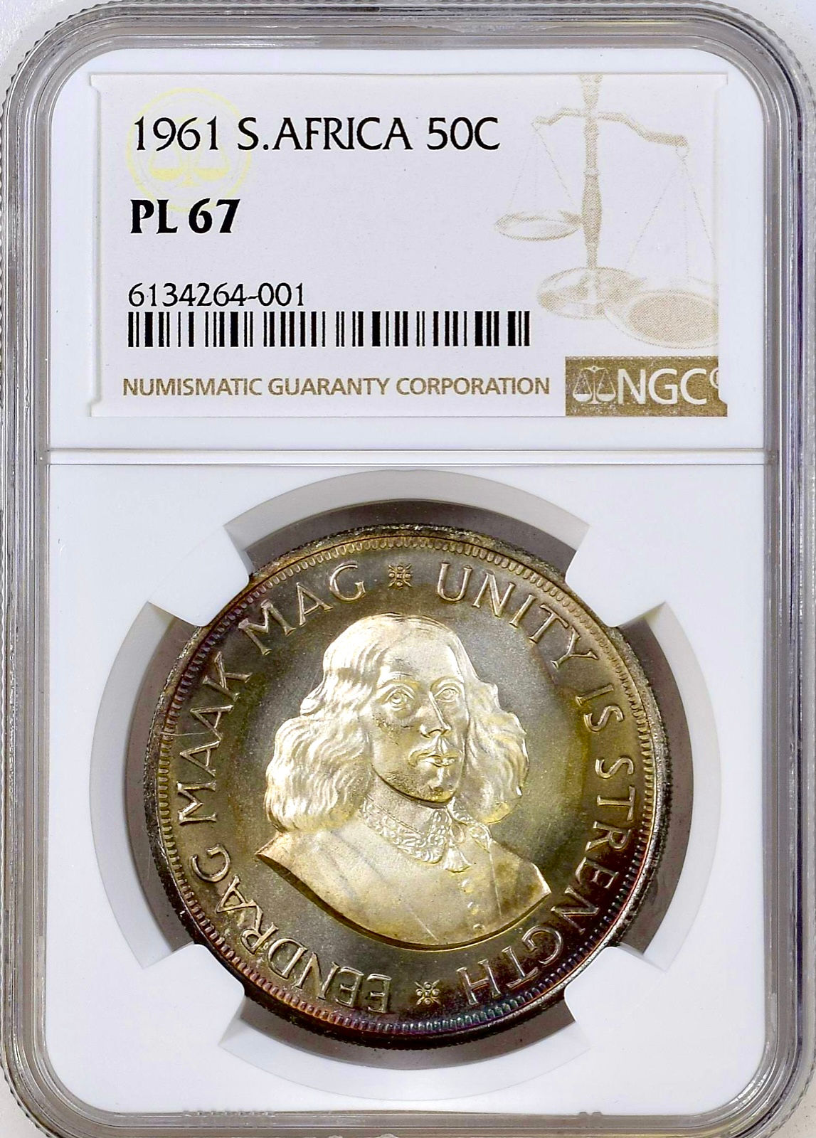 S. Africa: 1961 50C (Crown) NGC Certified PL67