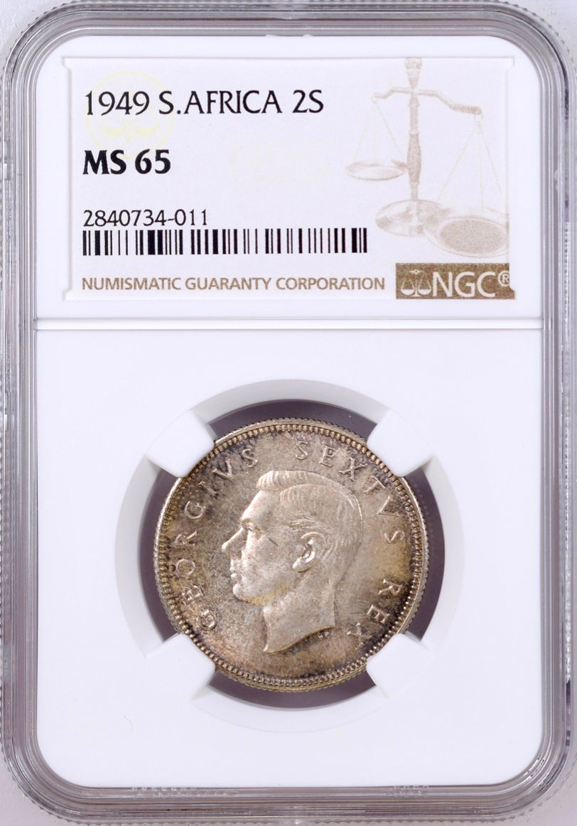 S. Africa: 1949 KGVI 2 Shillings (Florin) NGC Certified MS65