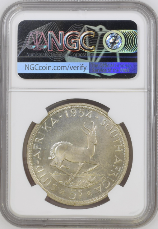 Thumbnail: S. Africa: 1954 QEII 5 Shillings NGC Certified PL66