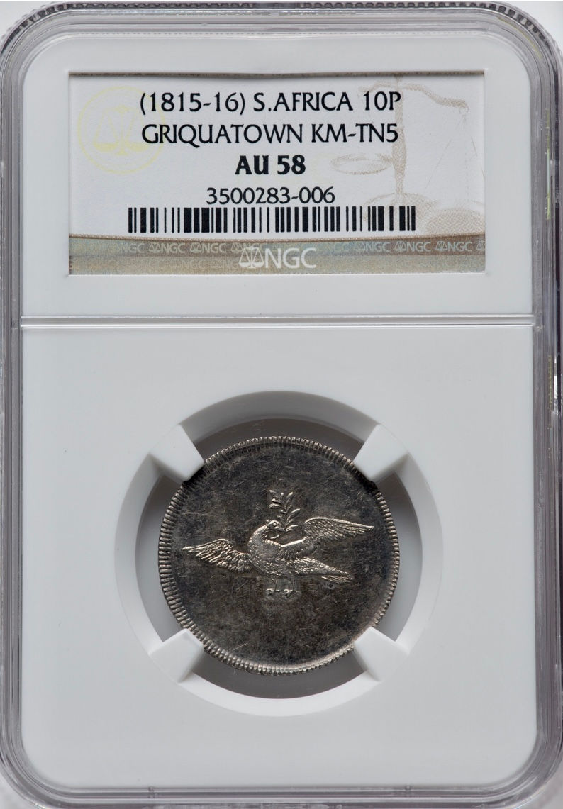 Thumbnail: S. Africa: 1815/16 Griquatown 10 Pence NGC Certified AU58