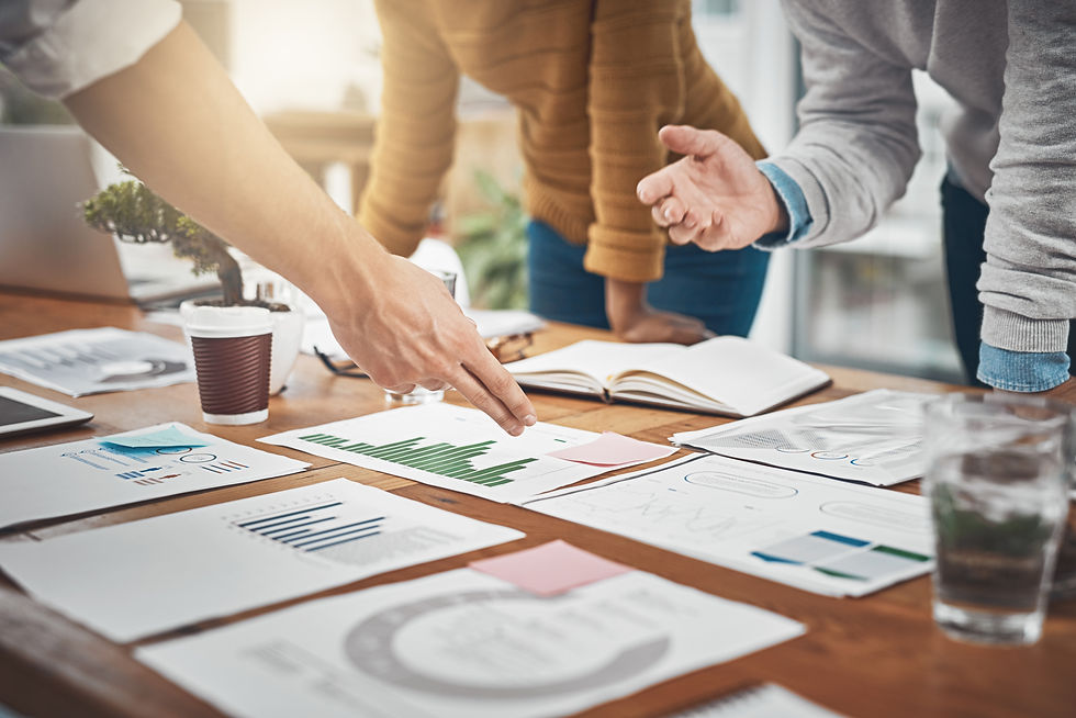 People, group and business meeting with analytics in office as web developer in internship