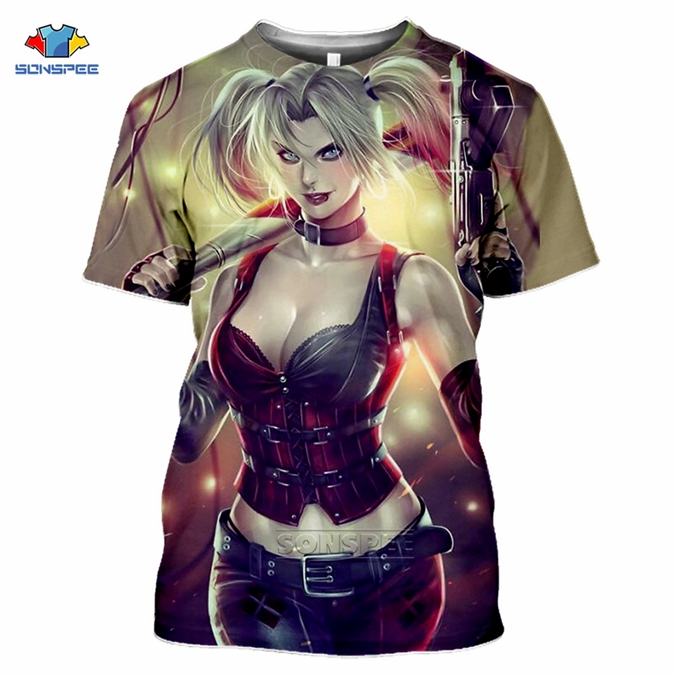 Thumbnail: SONSPEE SEXY HARLEY QUNINN COSPLAY T-SHIRT JOKER COSTUME MEN 3D PRINT