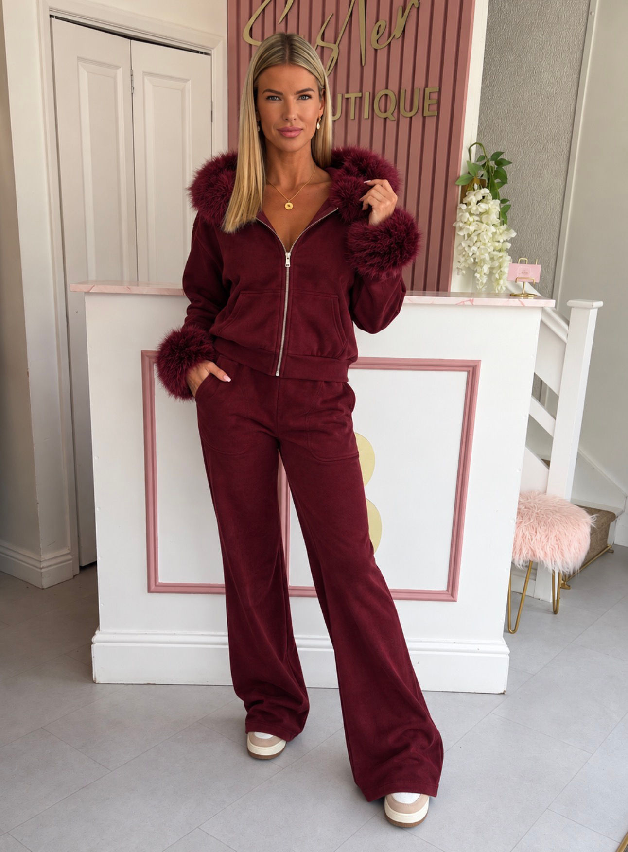 Simone - Faux Fur Loungeset (Burgundy)
