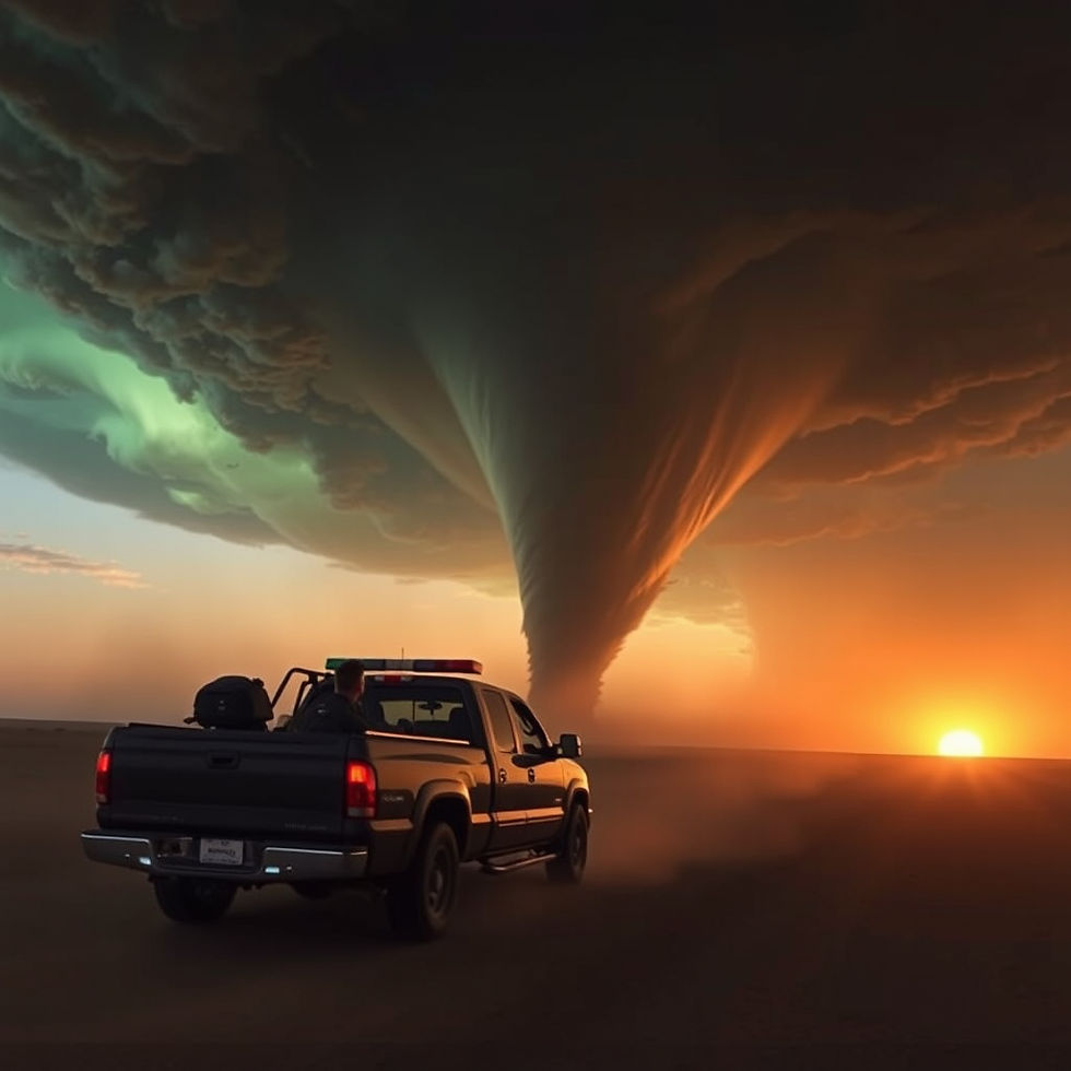 the sun sets in the distance over the desert, the camera is wide angle and the air is fill