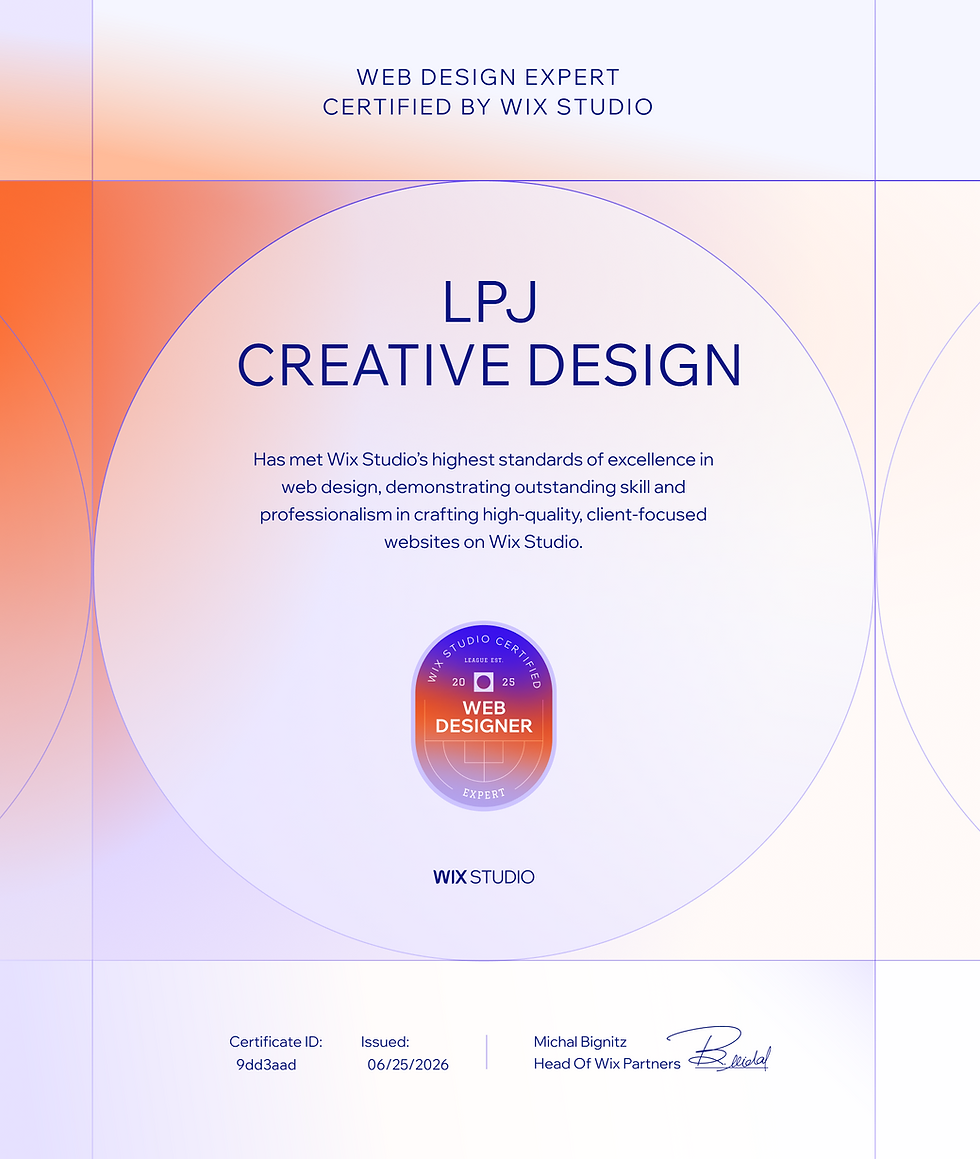Certifikát Wix Studio Designer udělený studiu LPJ CREATIVE DESIGN