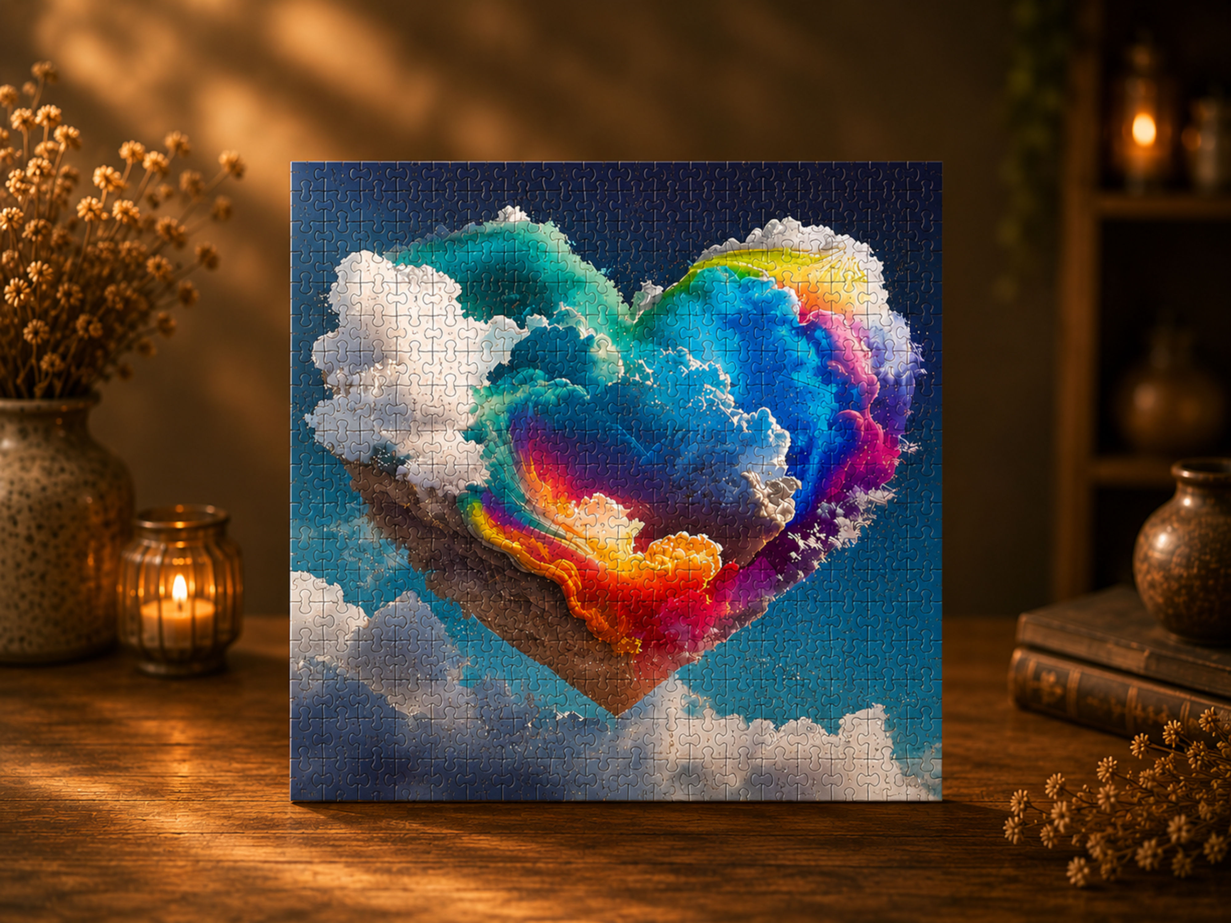 Puzzle Irrégulier effet 3D en bois - Coeur multicolore