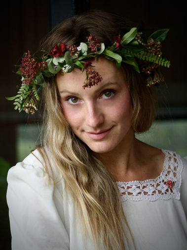 A sweet flower crown for an eloping bride near Raglan, New Zealand.