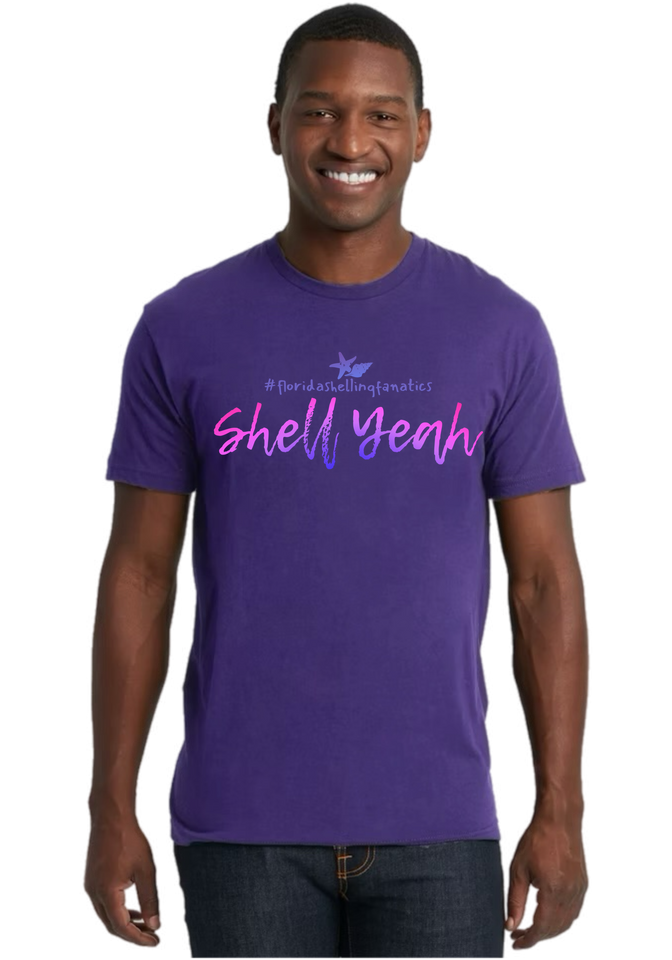 "Shell Yeah" UNISEX Premium T-Shirt purple front view by Florida Shelling Fanatics