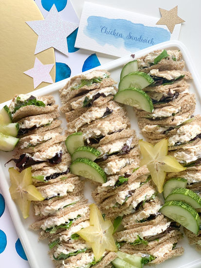 Bite-sized chicken sandwiches for Rhea's party