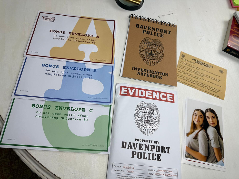 Davenport Police evidence files and twin photo.