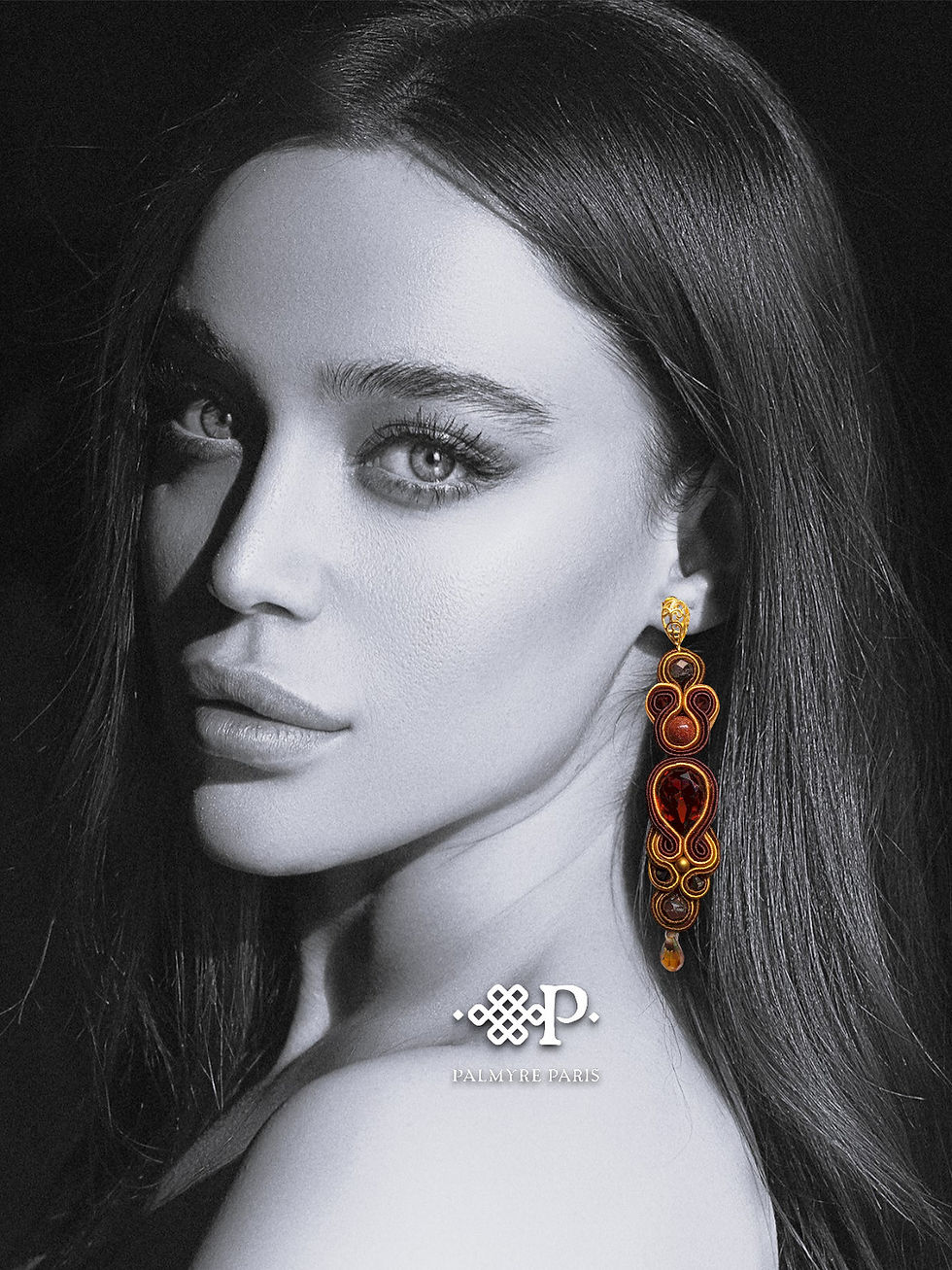 boucles longues femme cristal ambré galons brun et or mat palmyre paris