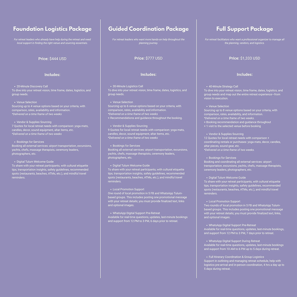 Tulum Retreat Planner packages