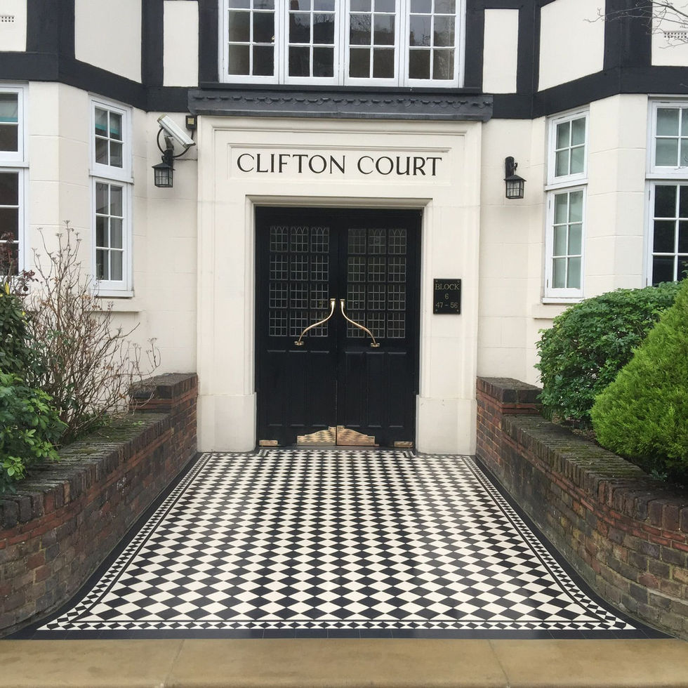 Black-and-white Old English tiles Front Path entrances