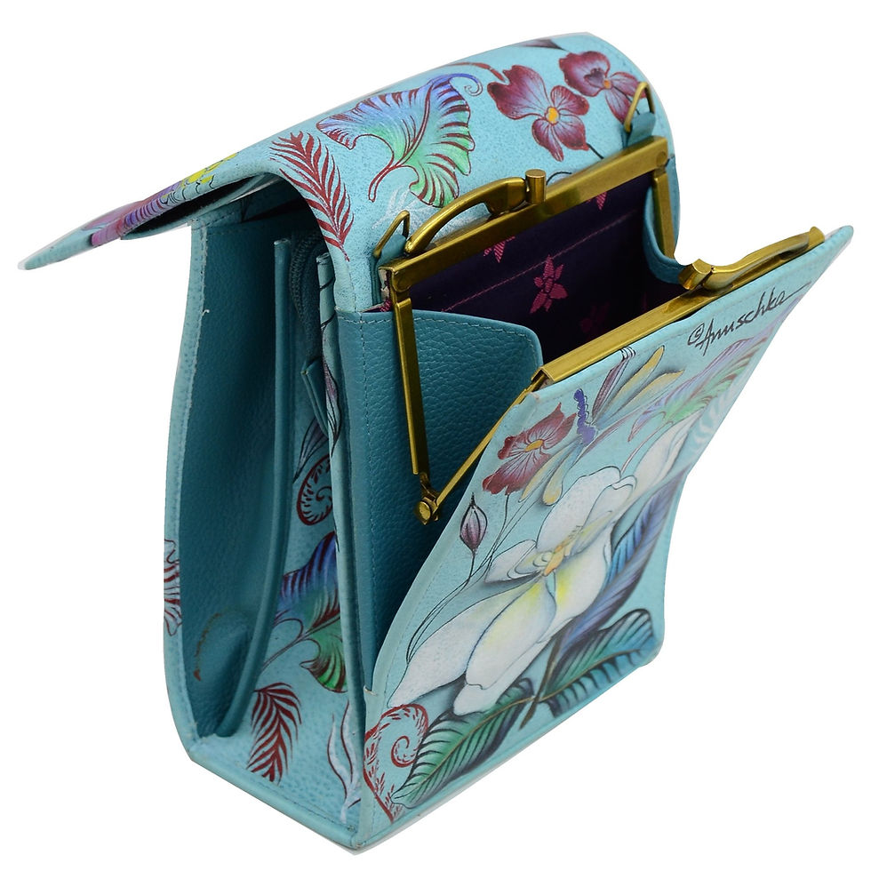 Thumbnail: Jardin Bleu Triple Compartment Crossbody Organizer, by Anuschka
