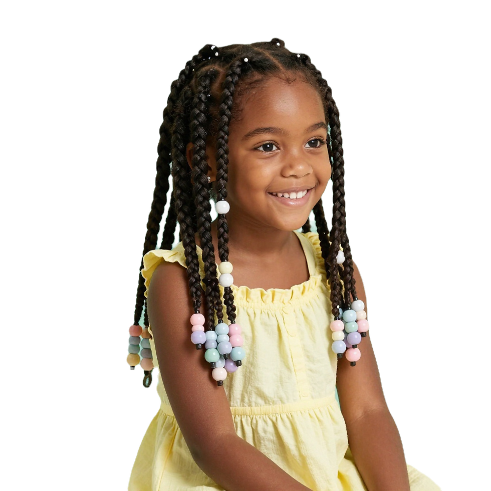 Smiling girl with kids hair braiding and colorful beads
