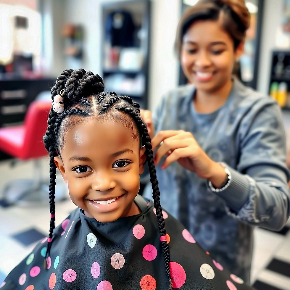 Smiling girl getting kids hair braiding