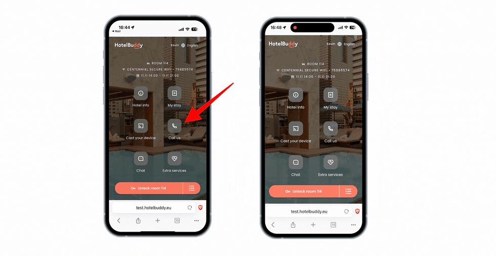 Guests can now call the reception directly from the dashboard.