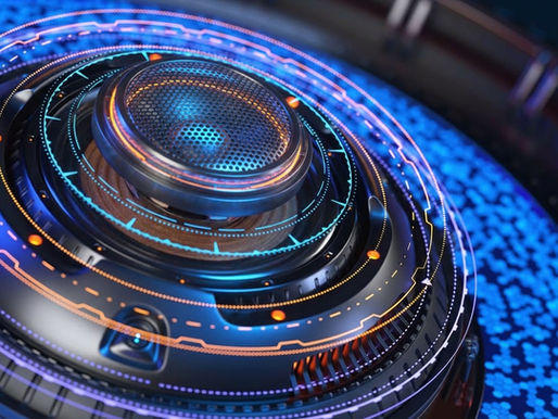 Futuristic soundwave generator concept highlighting the fusion of technology and creativity in generative AI music.