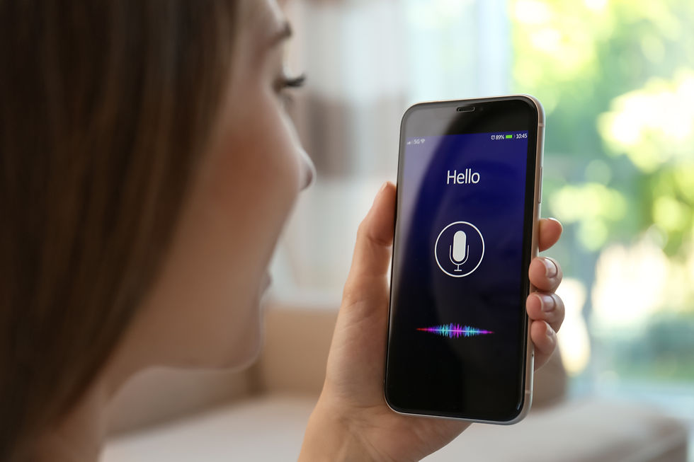 woman using voice app to ask a question on mobile phone
