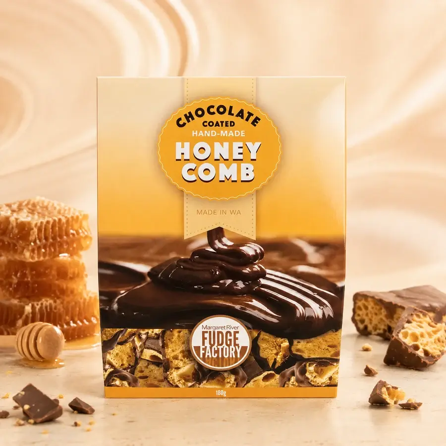 Chocolate Coated Honeycomb treat bag with crisp golden honeycomb pieces covered in chocolate