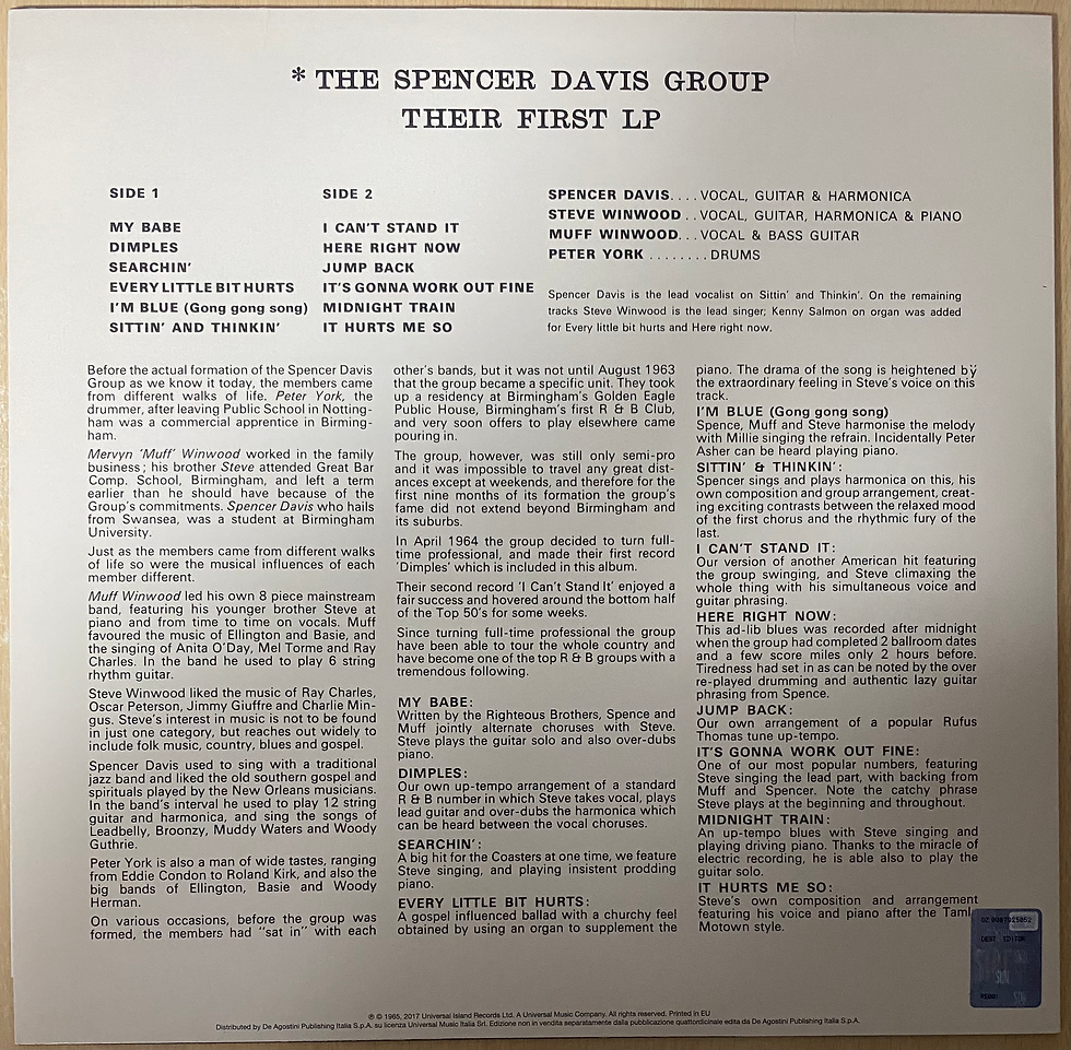 Copertina posteriore LP: The Spencer Davis Group, Their First LP