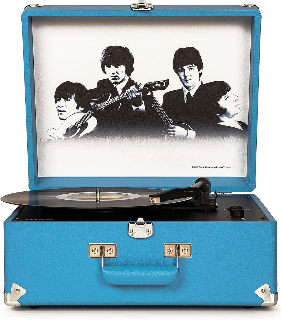 Giradischi vintage azzurro con i Beatles