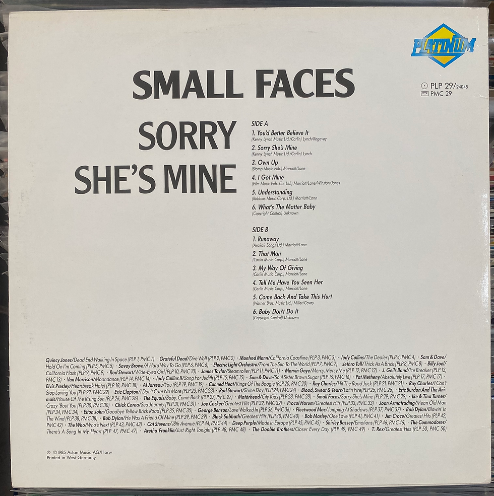 Copertina Small Faces: "Sorry", "She's Mine"