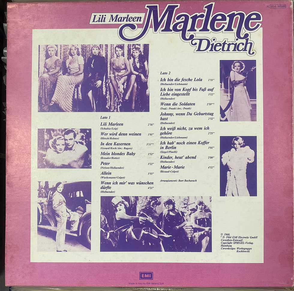 Copertina LP Marlene Dietrich: foto e scaletta
