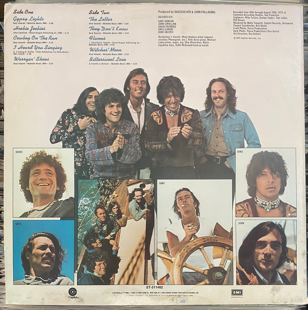Copertina posteriore dell'LP Sally Can't Dance di Lou Reed: foto della band e tracklist