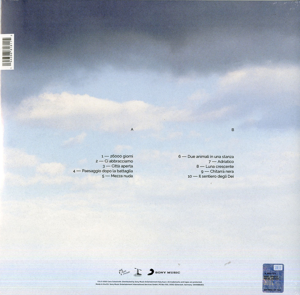 Copertina posteriore LP: cielo nuvoloso, dettagli brani