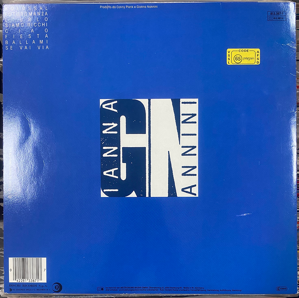 Copertina posteriore, LP Ianna Annini, musica italiana